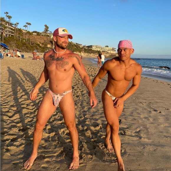 Lustern LA men’s Swimsuit Brief Cartoon Print Leather Daddy Sexy M NWT white - Picture 1 of 3